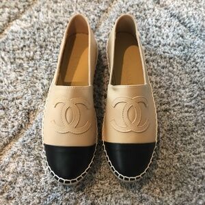 Chanel Beige/Black Lambskin Espadrilles